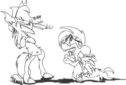 Size: 991x674 | Tagged: safe, applejack, rainbow dash, g4, bipedal, duo, lineart, monochrome, simple background, transparent background