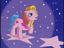 Size: 640x480 | Tagged: safe, screencap, rarity (g3), g3, the runaway rainbow, night, pink, sad, so far apart, stars