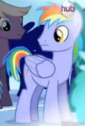 Size: 536x794 | Tagged: safe, rainbow blaze, rainbow dash, silver script, pegasus, pony, g4, games ponies play, male, offscreen character, parent, rainbow hair, solo focus, stallion