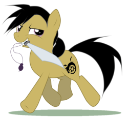 Size: 3265x3029 | Tagged: safe, artist:turrkoise, crossover, fullmetal alchemist, greed, ling yao, ponified, sword