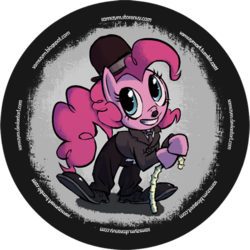 Size: 500x499 | Tagged: safe, artist:samszym, pinkie pie, earth pony, pony, g4, button, charlie chaplin, female, parody, solo