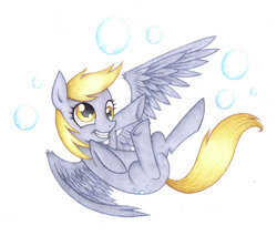 Size: 800x681 | Tagged: safe, artist:sassafrass002, derpy hooves, pegasus, pony, g4, bubble, female, happy, mare, solo