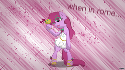Size: 1920x1080 | Tagged: safe, artist:bamboodog, artist:utterlyludicrous, edit, berry punch, berryshine, earth pony, pony, g4, bacchus, bipedal, clothes, dionysus, goblet, greek, roman, shoes, toga, vector, wallpaper, wine