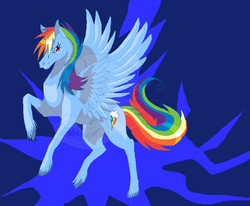 Size: 767x631 | Tagged: safe, artist:frigidbloodalchemist, rainbow dash, g4, abstract background, hoers, side view, solo, spread wings, unshorn fetlocks, watermark, wings