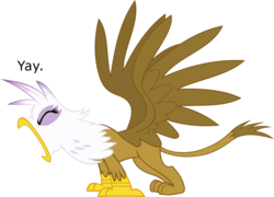 Size: 1112x800 | Tagged: safe, gilda, griffon, g4, griffon the brush off, female, image macro, simple background, solo, transparent background, vector, yay