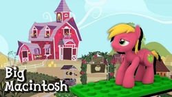 Size: 640x360 | Tagged: safe, big macintosh, g4, barn, english, farm, lego, male, sweet apple acres, text, well