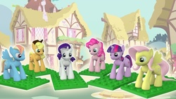 Size: 640x360 | Tagged: safe, applejack, fluttershy, pinkie pie, rainbow dash, rarity, twilight sparkle, g4, hat, lego, mane six, ponyville