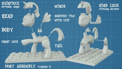 Size: 640x360 | Tagged: safe, alicorn, earth pony, pegasus, pony, unicorn, blueprint, english, horn, lego, wings