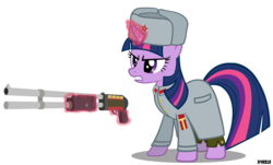 Size: 3300x1997 | Tagged: safe, artist:a4r91n, twilight sparkle, g4, angry, clothes, coat, command and conquer, crossover, gun, hat, magic, must crush capitalism, red alert, russian, shotgun, simple background, soviet, soviet union, transparent background, vector