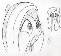 Size: 500x460 | Tagged: safe, artist:srmario, fluttershy, g4, shocked, sketch, traditional art