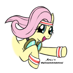 Size: 1500x1500 | Tagged: safe, artist:srmario, fluttershy, pegasus, pony, g4, bust, eyelashes, female, goggles, headband, mare, open mouth, open smile, simple background, smiling, solo, sweatband, transparent background, wristband