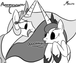 Size: 1000x834 | Tagged: safe, artist:srmario, princess celestia, princess luna, g4, monochrome