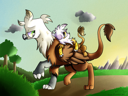 Size: 1024x768 | Tagged: safe, artist:lunchwere, gilda, oc, griffon, g4, big brother, younger