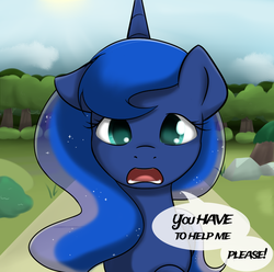 Size: 996x989 | Tagged: safe, artist:theparagon, princess luna, pony, hunted luna, g4, colored pupils, female, forest, looking at you, solo