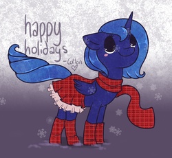 Size: 789x726 | Tagged: safe, artist:cappydarn, princess luna, pony, g4, clothes, female, scarf, skirt, socks, solo, woona