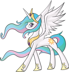 Size: 6863x7222 | Tagged: dead source, safe, artist:quanno3, princess celestia, alicorn, pony, g4, absurd resolution, crown, eyelashes, female, hoof shoes, jewelry, long tail, looking at you, mare, no mouth, peytral, princess shoes, regalia, side view, simple background, solo, spread wings, standing, tail, transparent background, vector, windswept mane, windswept tail, wings