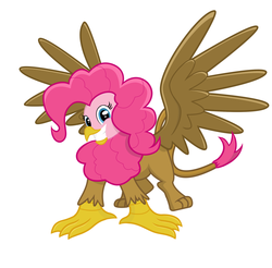 Size: 2150x2114 | Tagged: safe, artist:randomdash, pinkie pie, griffon, g4, griffonized, species swap