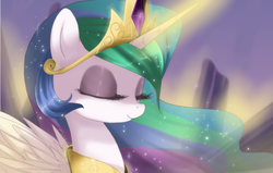 Size: 1104x700 | Tagged: dead source, safe, artist:loyaldis, princess celestia, alicorn, pony, g4, eyes closed, female, solo