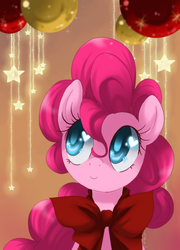 Size: 1311x1819 | Tagged: dead source, safe, artist:loyaldis, part of a set, pinkie pie, earth pony, pony, g4, balloon, bow, bust, cute, diapinkes, female, heart, heart eyes, looking up, mare, portrait, smiling, solo, wingding eyes