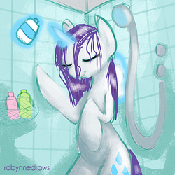 Size: 500x500 | Tagged: safe, artist:robynne, rarity, g4, 30 minute art challenge, shower, solo, wet mane