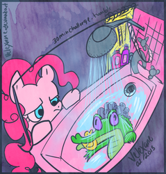 Size: 778x813 | Tagged: safe, artist:velexane, gummy, pinkie pie, g4, 30 minute art challenge, shower