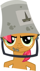 Size: 1219x2178 | Tagged: safe, artist:stalin150, babs seed, g4, bucket, female, filly, foal, headbucket, helmet, nails, simple background, transparent background