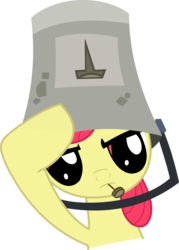 Size: 1277x1785 | Tagged: safe, artist:stalin150, apple bloom, g4, bucket, headbucket, helmet, nails