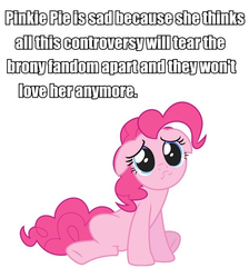 Size: 615x686 | Tagged: safe, pinkie pie, earth pony, pony, g4, bronybait, drama, female, meta, sad, solo