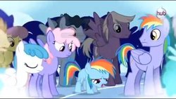 Size: 500x281 | Tagged: safe, screencap, lightning bolt, parasol, rainbow blaze, rainbow dash, rainbowshine, spring melody, sprinkle medley, white lightning, pegasus, pony, g4, games ponies play, female, filly, mare