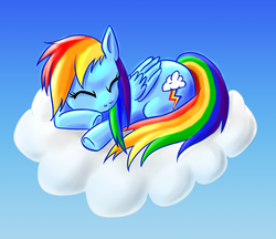 Size: 1150x995 | Tagged: safe, artist:solidjb, rainbow dash, g4, cloud, eyes closed, on a cloud, sleeping, sleeping on a cloud, solo