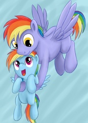 Size: 451x630 | Tagged: dead source, safe, artist:xioade, rainbow blaze, rainbow dash, pegasus, pony, g4, games ponies play, season 3, family, female, filly, filly rainbow dash, foal, holding a pony, male, stallion, younger