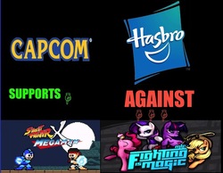 Size: 775x600 | Tagged: safe, edit, fighting is magic, capcom, drama, fighting is drama, finished version, hasbro, lucifer hasbro, mega man (series), text