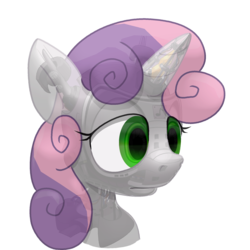 Size: 2048x2048 | Tagged: safe, artist:oddwarg, sweetie belle, pony, robot, robot pony, unicorn, g4, anatomy, bust, female, filly, foal, horn, portrait, see-through, simple background, solo, sweetie bot, transparent background