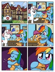 Size: 1276x1650 | Tagged: safe, artist:latecustomer, nurse redheart, rainbow dash, scootaloo, earth pony, pegasus, pony, comic:dreams and reality, g4, bad end, comic, crying, dreams and reality, eyes closed, feels, female, harsher in hindsight, hospital, looking at each other, mare, open mouth, sad, scootaloo can't fly, scootalove, tearjerker
