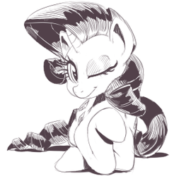 Size: 275x279 | Tagged: safe, artist:sunibee, rarity, pony, g4, female, lowres, monochrome, solo, wink