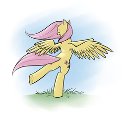 Size: 948x911 | Tagged: safe, artist:cobaltsnow, fluttershy, pegasus, pony, g4, bipedal, butt, dancing, female, mare, plot, solo