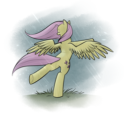 Size: 948x911 | Tagged: safe, artist:cobaltsnow, fluttershy, pony, g4, dancing, female, rain, singing, solo