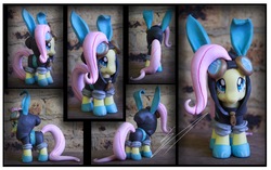 Size: 1280x802 | Tagged: safe, artist:nazegoreng, fluttershy, pegasus, pony, g4, bunny ears, clothes, customized toy, dangerous mission outfit, female, irl, mare, photo, solo, toy