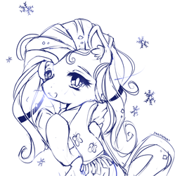 Size: 1276x1279 | Tagged: dead source, safe, artist:inkytophat, fluttershy, pegasus, pony, g4, clothes, monochrome, scarf, sketch, snow, snowflake, solo