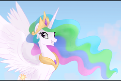 Size: 1280x861 | Tagged: safe, artist:mn27, princess celestia, alicorn, pony, g4, female, grin, jewelry, looking at you, mare, regalia, smiling, solo