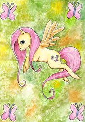 Size: 1596x2280 | Tagged: safe, artist:raevenilonka, fluttershy, pony, g4, cutie mark, female, solo, traditional art