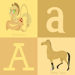 Size: 894x894 | Tagged: safe, artist:citron--vert, applejack, earth pony, horse, pony, g4, a, akhal teke, alphabet, cute, female, grin, jackabetes, lasso, letter, looking at you, mare, no pupils, orange background, raised leg, running, simple background, smiling