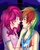 Size: 600x750 | Tagged: safe, artist:membrillita, pinkie pie, rainbow dash, human, g4, duo, female, humanized, imminent kissing, lesbian, ship:pinkiedash, shipping, spanish