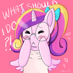 Size: 592x591 | Tagged: safe, artist:nanivauva, princess cadance, pony, ask high school cadance, g4, eyes closed, female, glasses, solo, younger