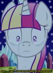 Size: 394x537 | Tagged: safe, artist:leafprincess96, oc, oc only, oc:silver sword, crying, daughter, offspring, parent:princess cadance, parent:shining armor, parents:shiningcadance, sad