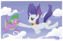 Size: 1024x665 | Tagged: safe, artist:meiyoko, rarity, spike, g4, crying, falling, female, fire ruby, male, ship:sparity, shipping, straight