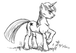 Size: 717x495 | Tagged: safe, artist:rmsephy, twilight sparkle, g4, jojo's bizarre adventure, monochrome, style emulation