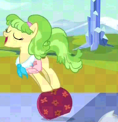 Size: 475x489 | Tagged: safe, screencap, chickadee, ms. peachbottom, earth pony, pony, g4, games ponies play, season 3, animated, female, gif, i have done nothing productive all day, peachabetes, spinning, suitcase