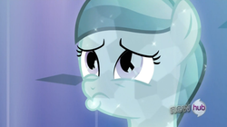 Size: 850x475 | Tagged: safe, screencap, glass slipper, crystal pony, pony, g4, games ponies play, my little pony: friendship is magic, season 3, filly, hub logo, logo, pouting, the hub