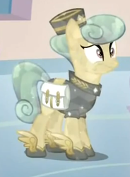 Size: 296x402 | Tagged: safe, screencap, golden hooves (g4), crystal pony, pony, g4, games ponies play, mailpony, messenger, saddle bag, winged shoes, worried